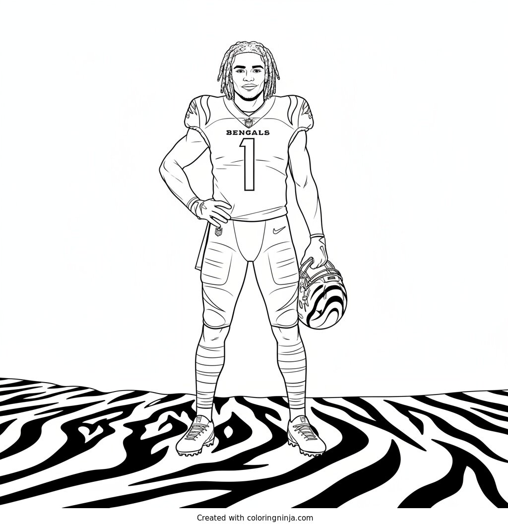 Ja'Marr Chase Tiger Stripe Pose Coloring Page