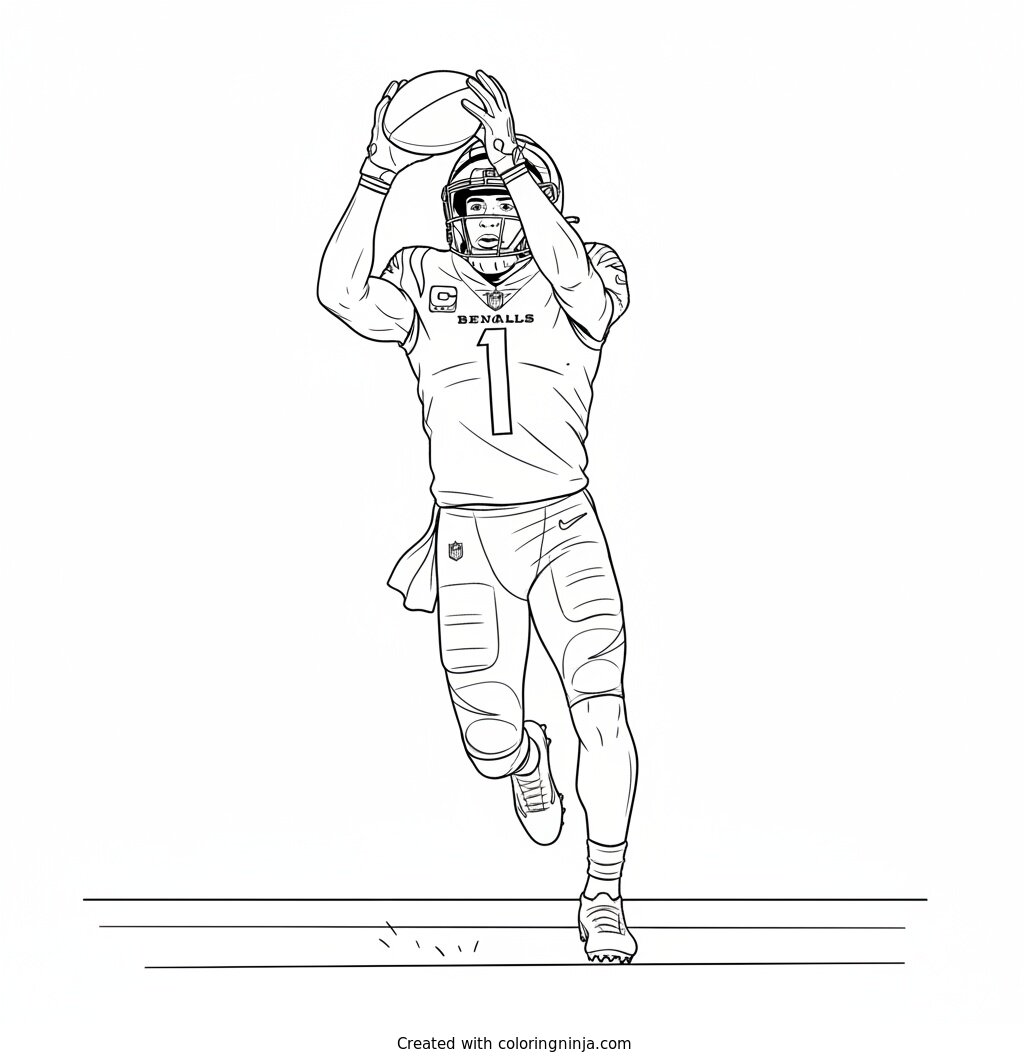 Ja'Marr Chase Catching A Pass Coloring Page
