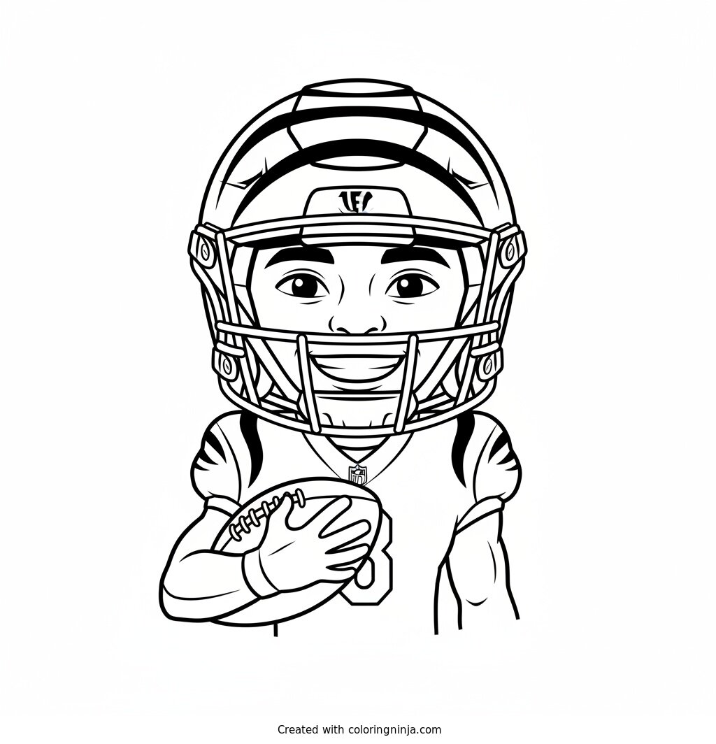 Ja'Marr Chase Cartoon Football Hero Coloring Page