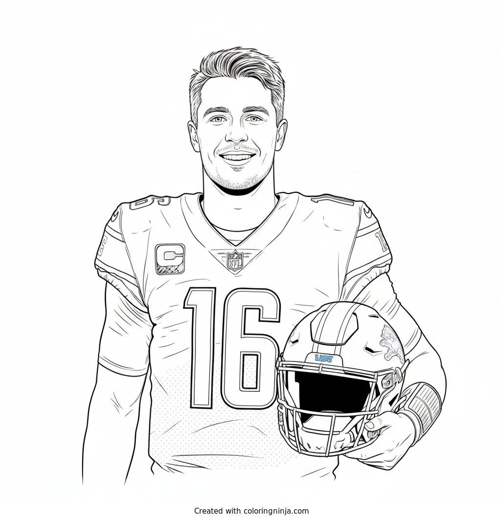 Jared Goff Helmet Portrait Coloring Page