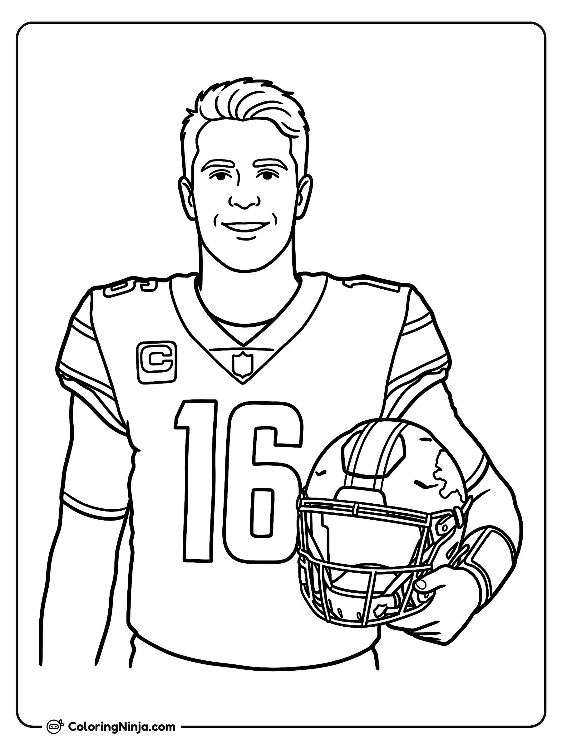 Retrato de Jared Goff con casco: dibujo para colorear