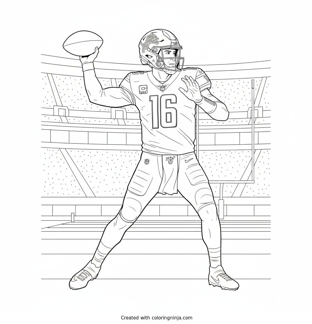Jared Goff Throws Deep Coloring Page