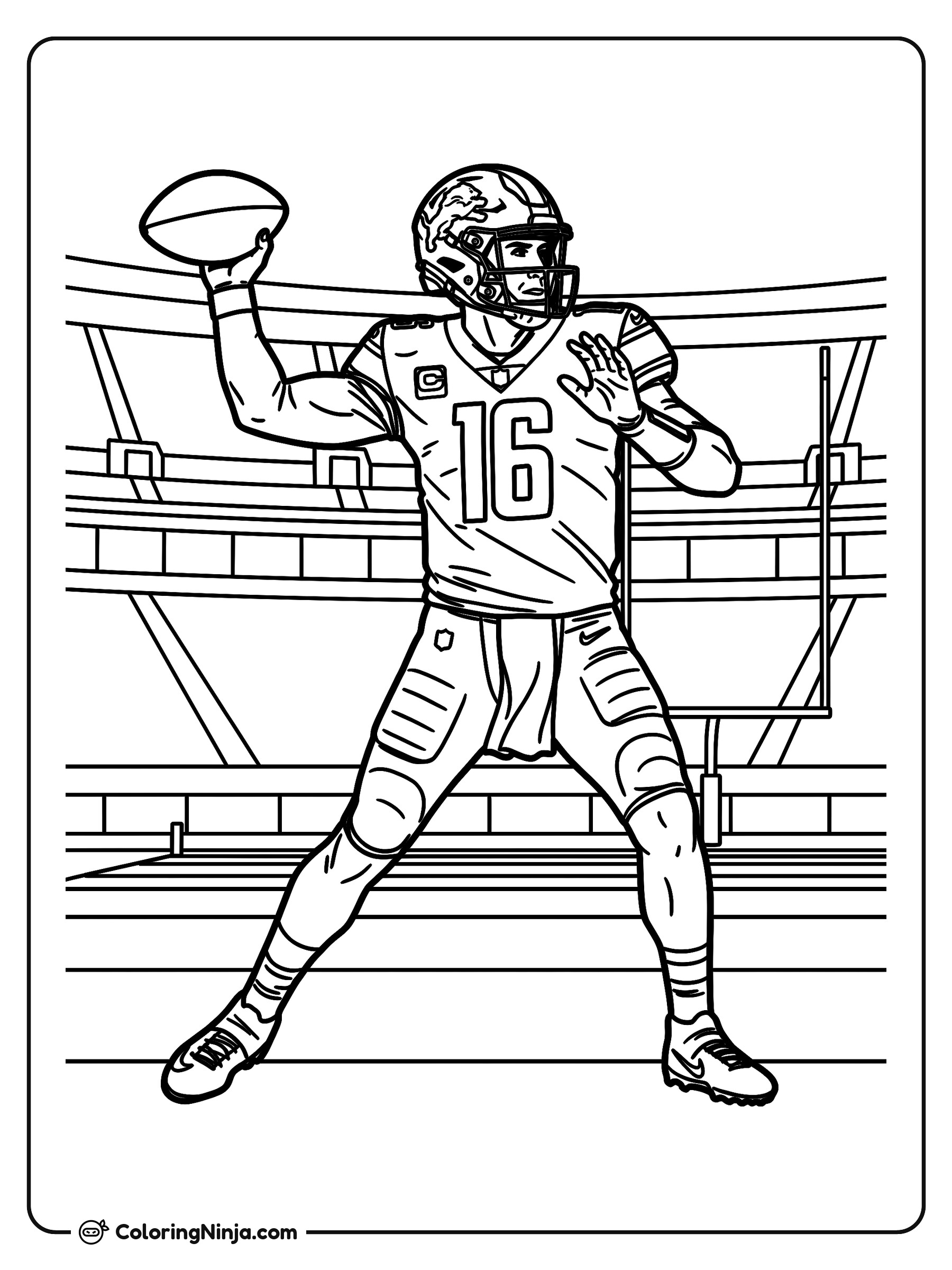 Jared Goff Lanzando un Pase Largo: dibujo para colorear