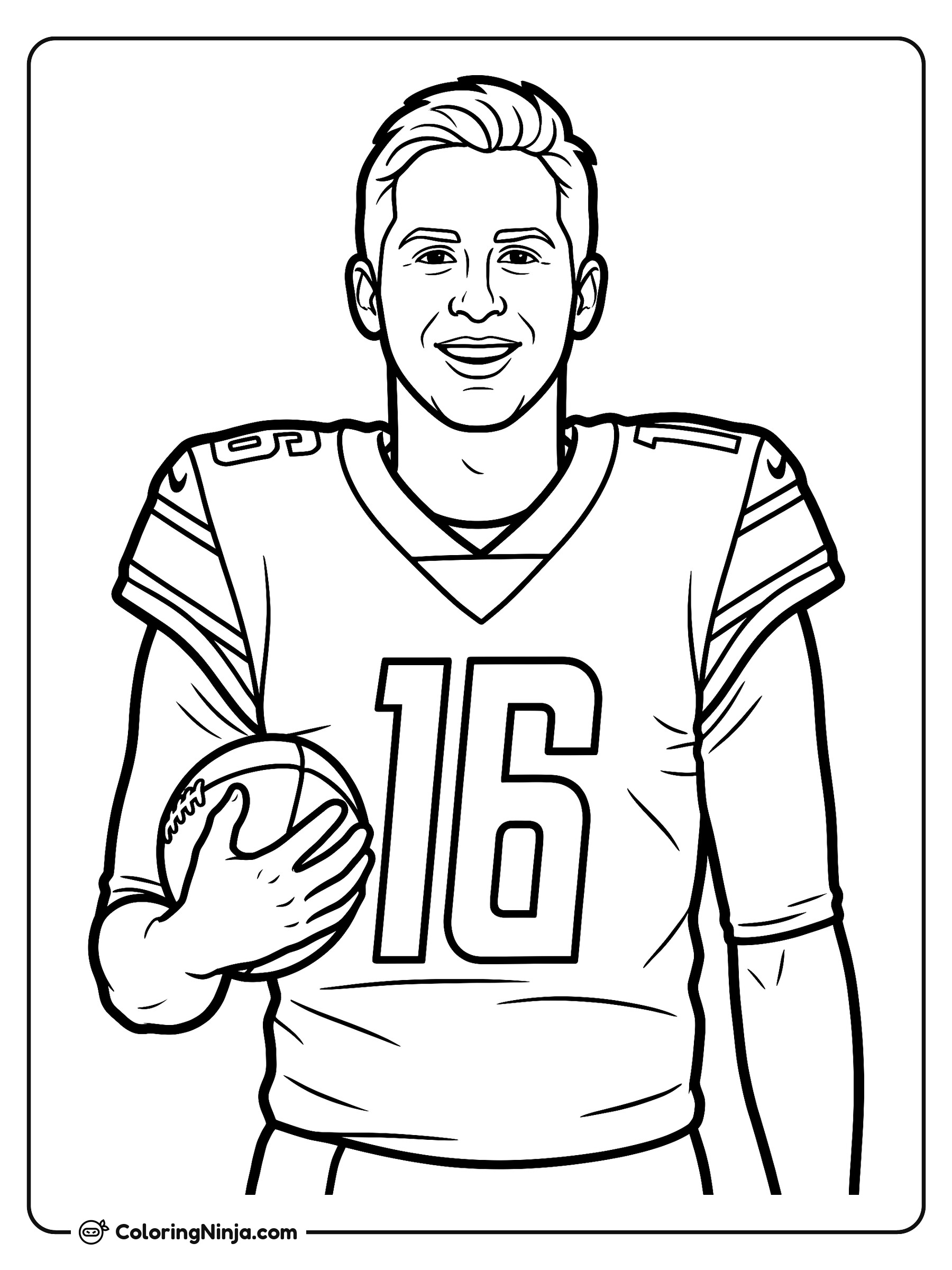 Jared Goff Smiling Quarterback Portrait Coloring Page