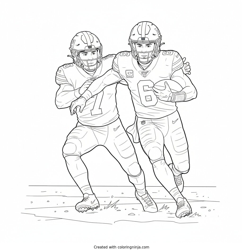 Jaxson Dart Scrambling Past Defender Coloring Page