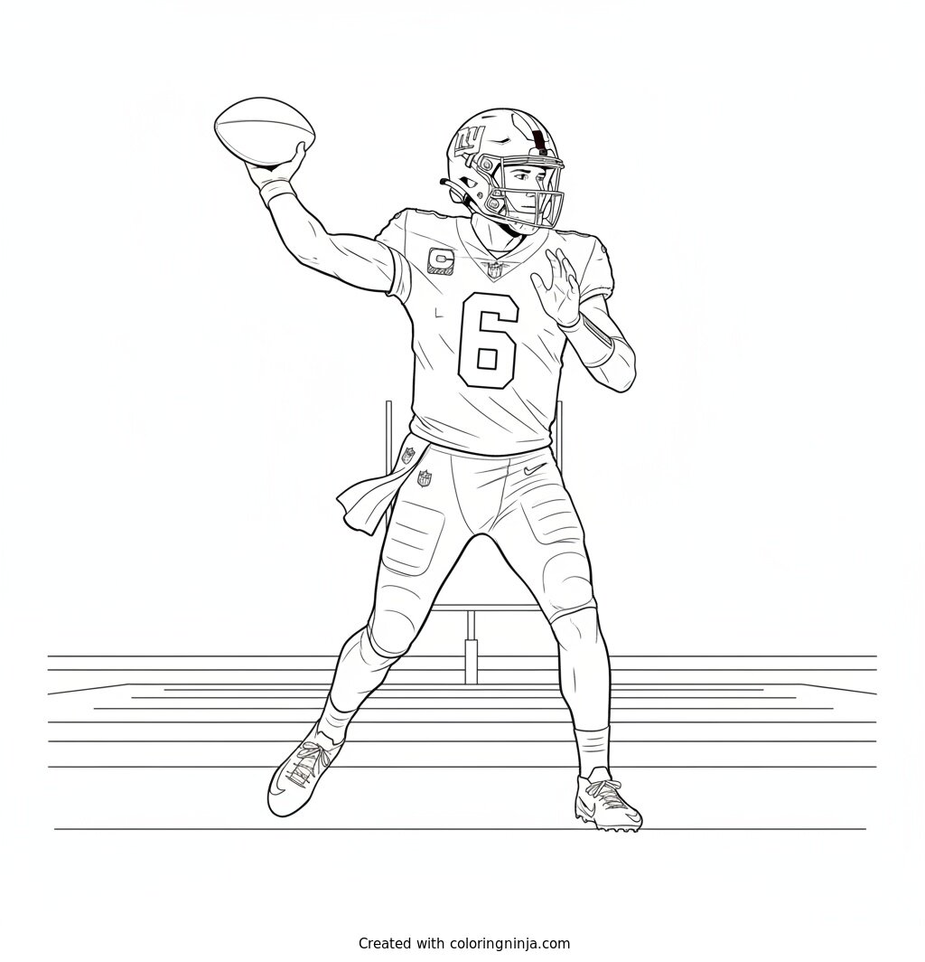 Jaxson Dart Throwing Deep Pass Coloring Page