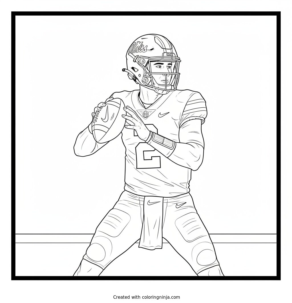 Jaxson Dart Poised To Throw Coloring Page