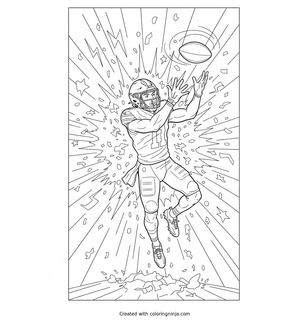 Football Player Catching A Pass Coloring Page