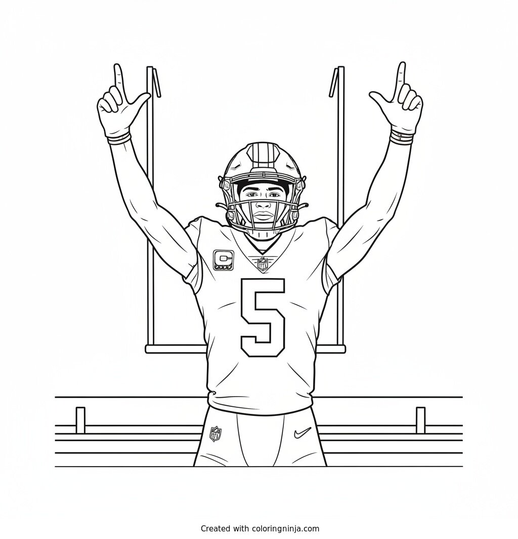 Jayden Daniels Touchdown Celebration Coloring Page