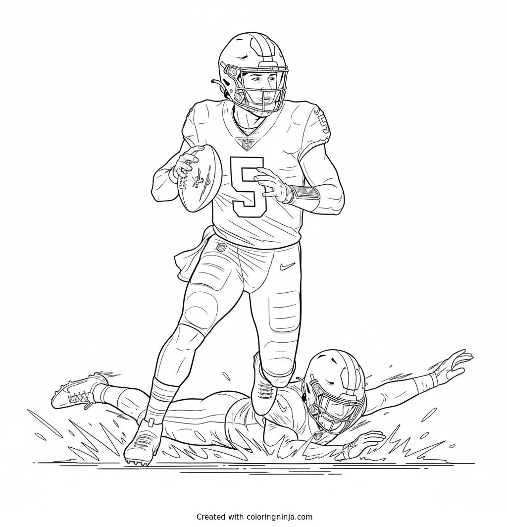 Jayden Daniels Scrambling Away Coloring Page