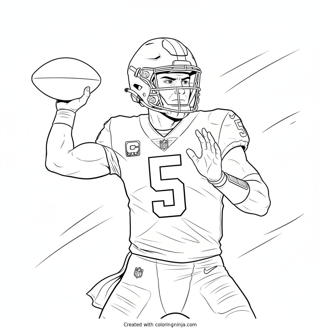 Jayden Daniels Throwing Deep Coloring Page