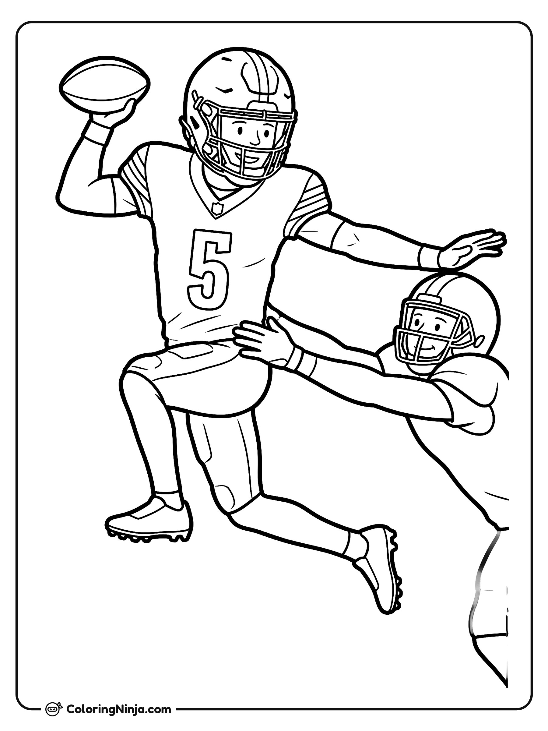 Jayden Daniels Hurdling a Defender Coloring Page