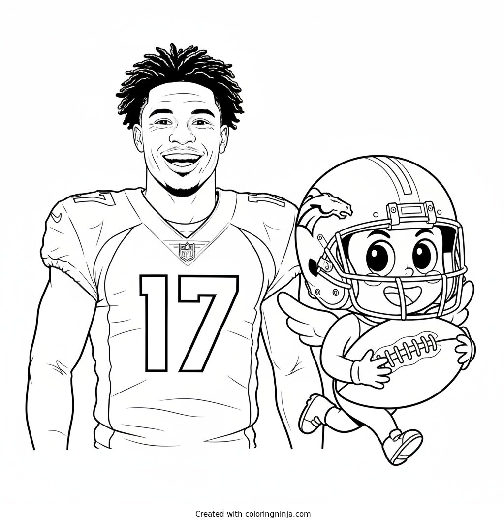 Jaylen Waddle Cute Cartoon Runner Coloring Page