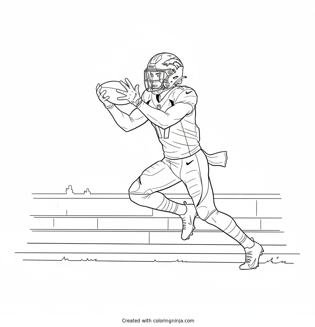 Jaylen Waddle Deep Sideline Catch Coloring Page