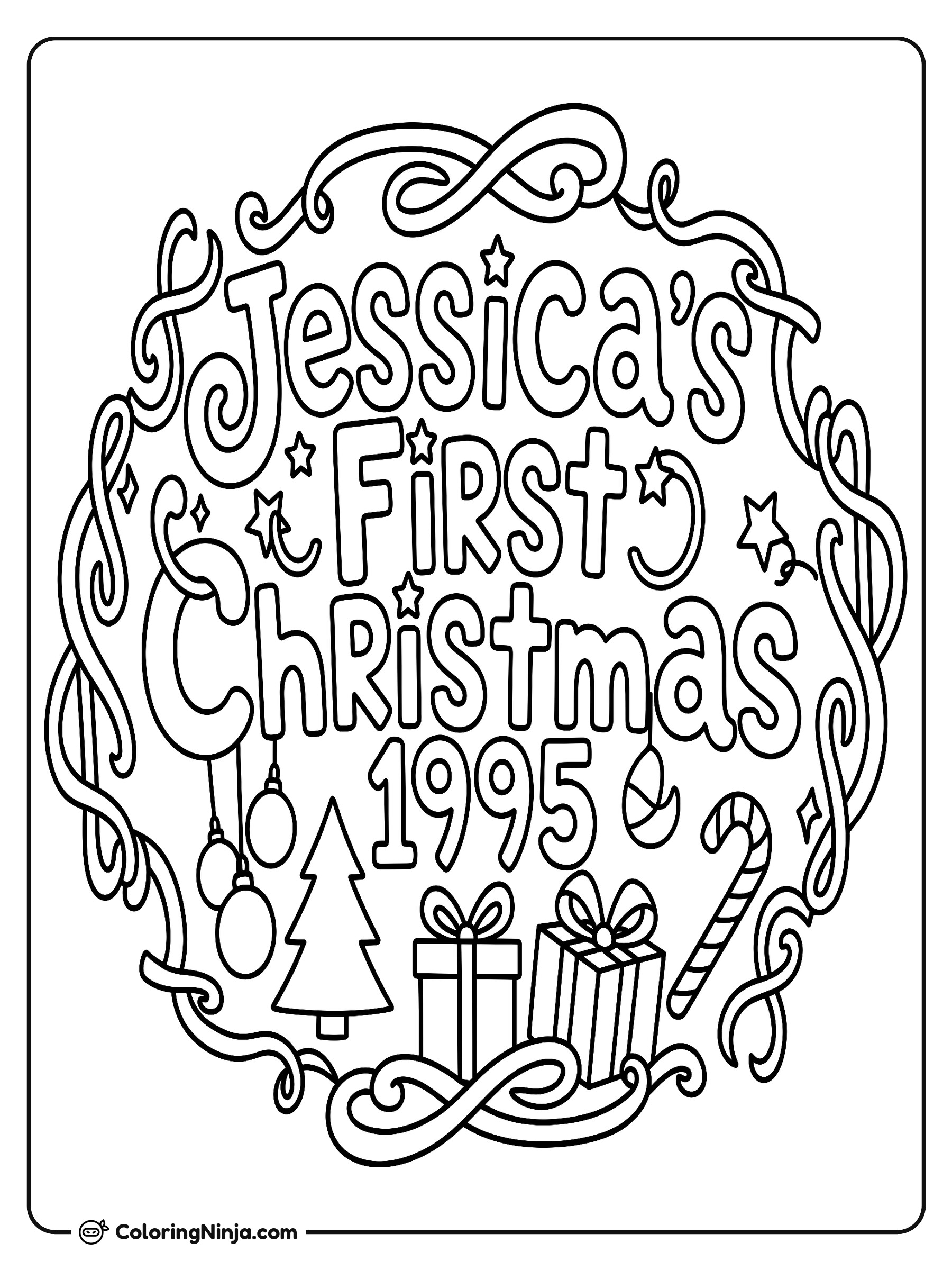 Jessica's First Christmas Logo Coloring Page