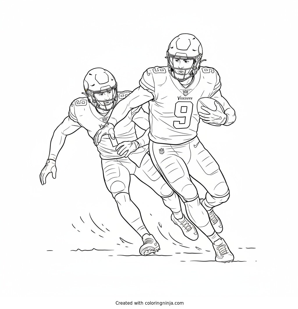 J.J. McCarthy Scrambles Away Coloring Page