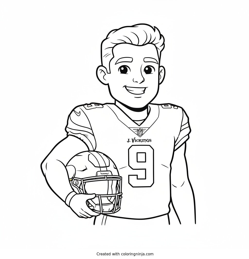 J.J. McCarthy Cartoon Portrait Coloring Page