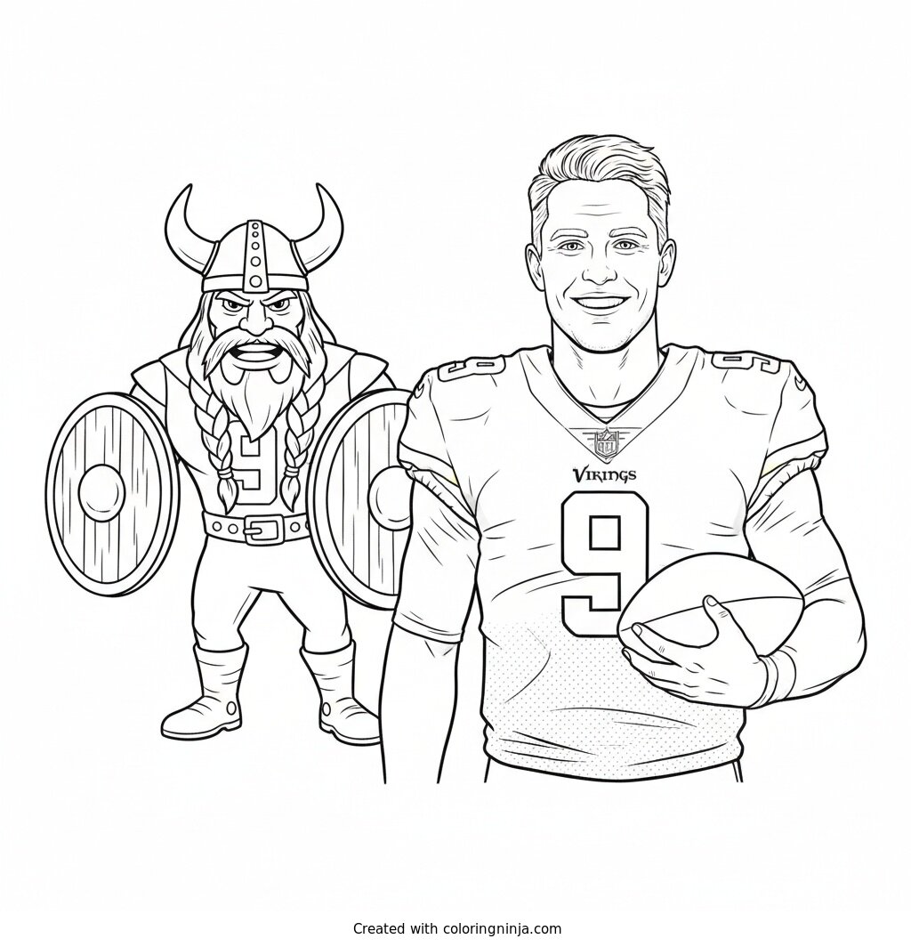J.J. McCarthy With Vikings Mascot Coloring Page