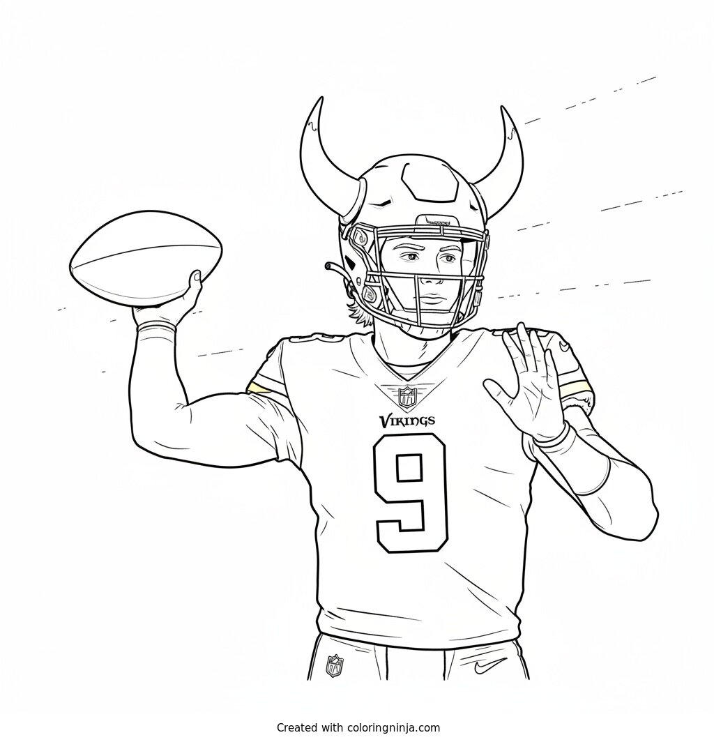 J.J. McCarthy Throws Deep Coloring Page