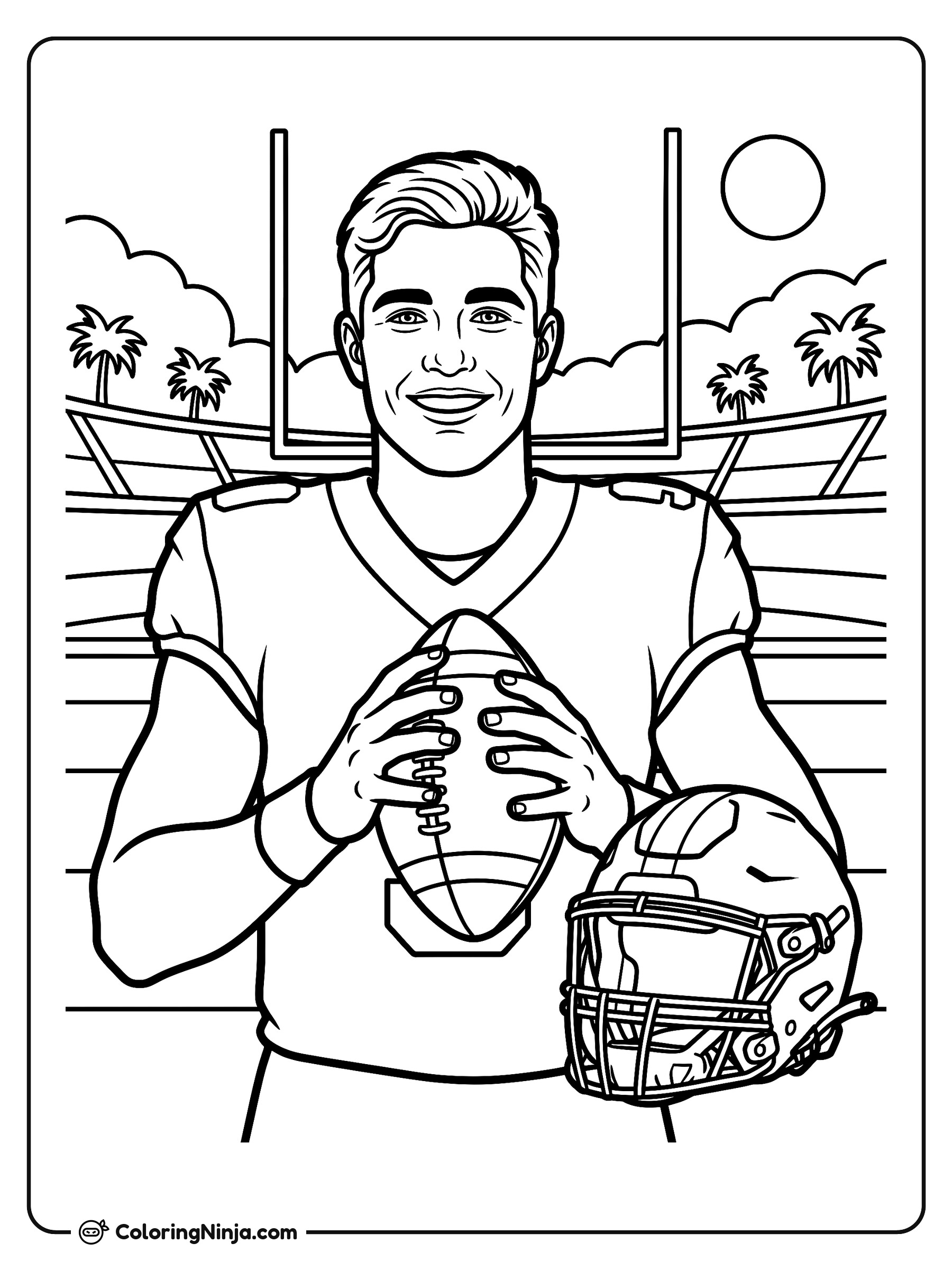 J.J. McCarthy sonriendo antes del partido: dibujo para colorear