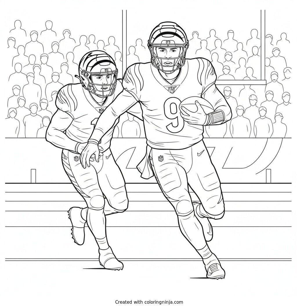 Joe Burrow Scrambling From Defenders Coloring Page