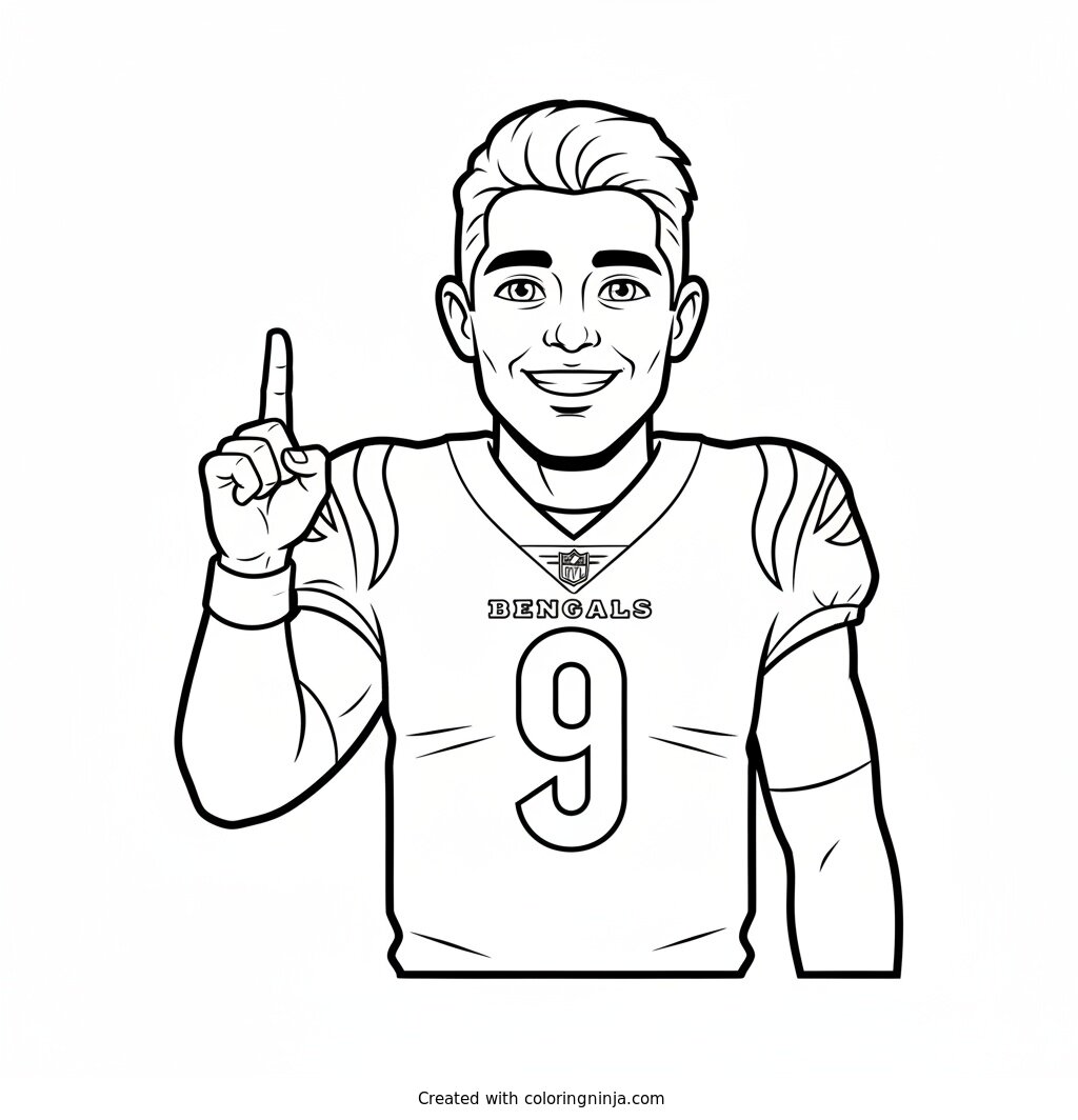 Joe Burrow Cartoon Celebration Coloring Page