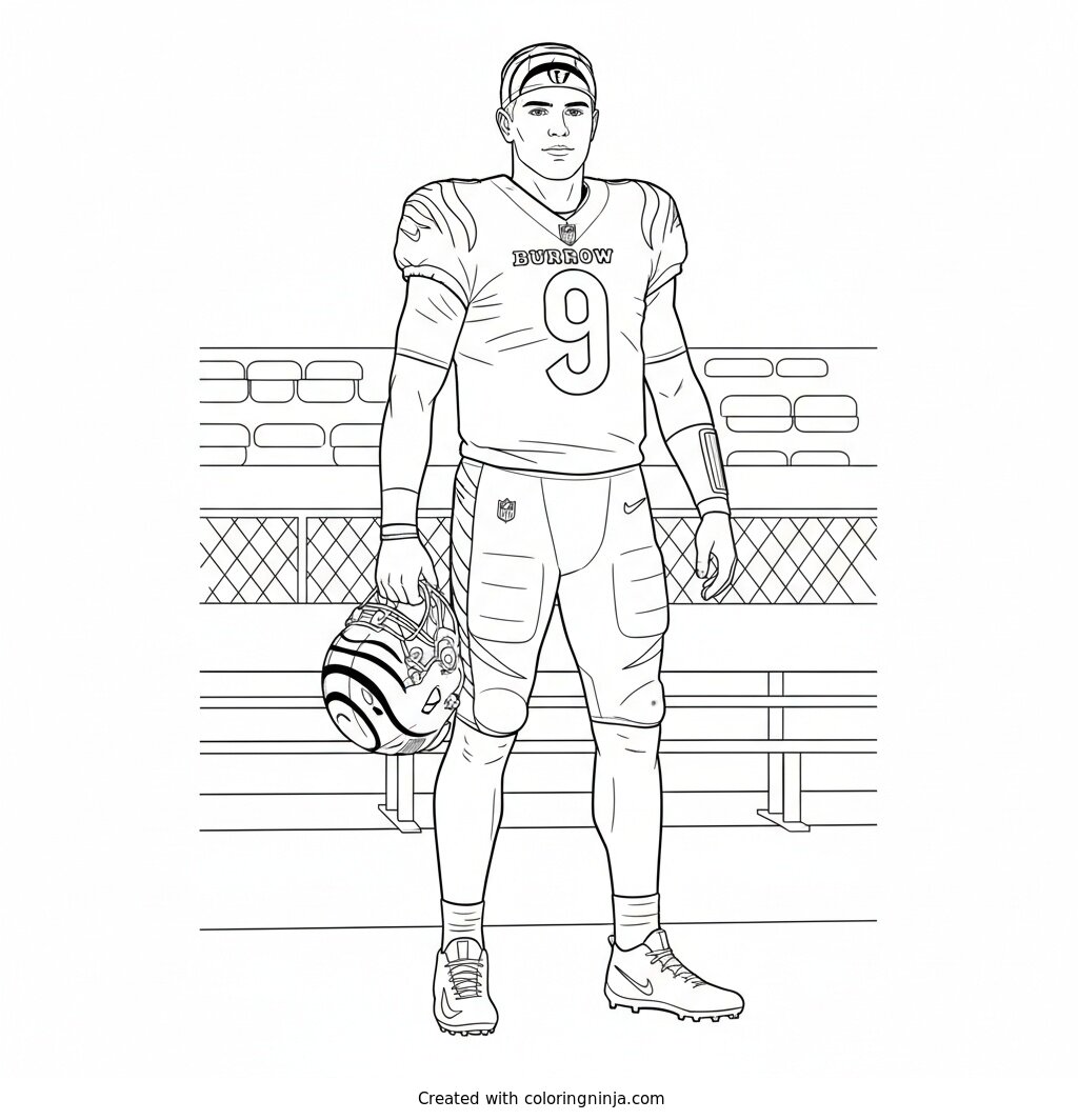 Joe Burrow Sideline Helmet Portrait Coloring Page