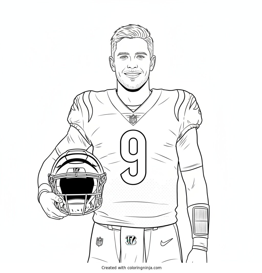 Joe Burrow Helmet Portrait Coloring Page