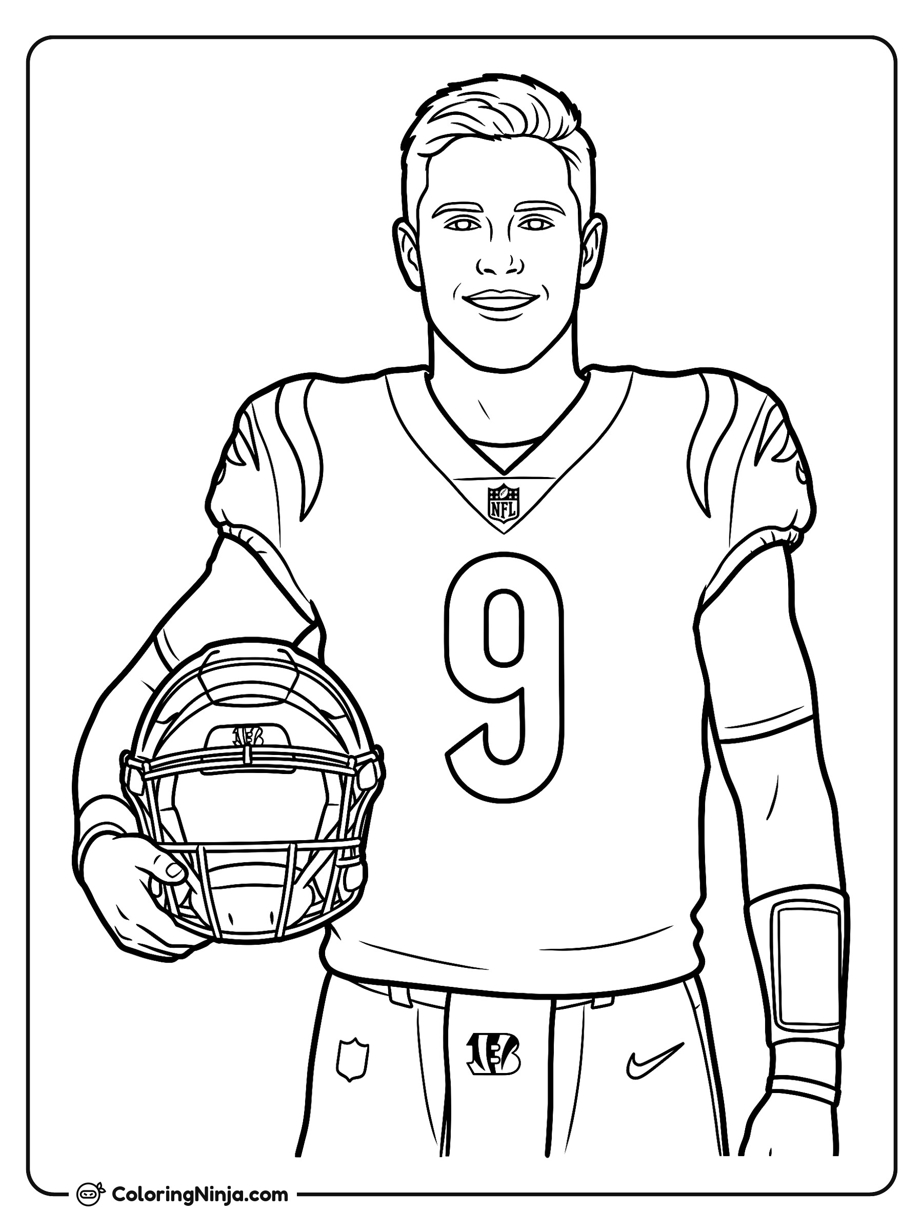 Retrato de Joe Burrow con casco: dibujo para colorear