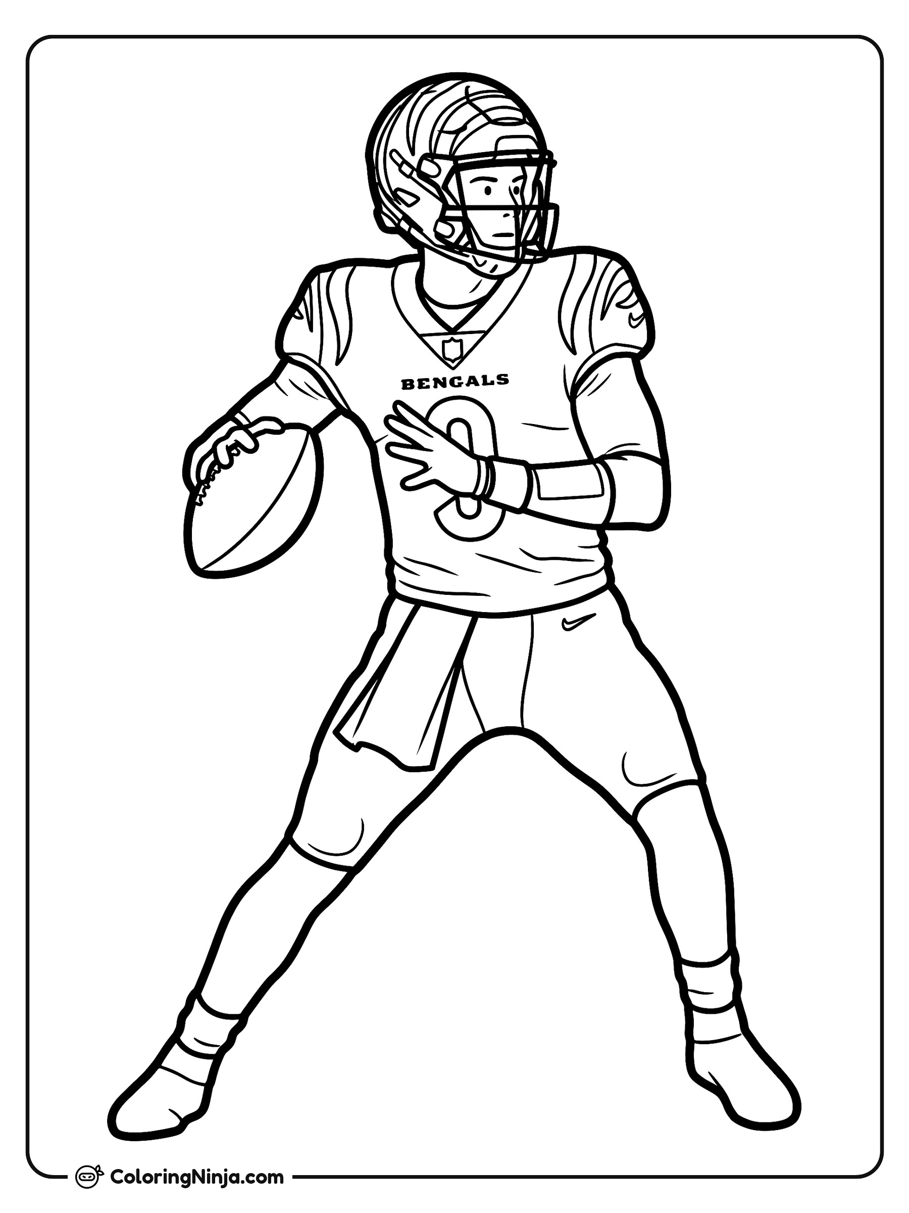 Joe Burrow Ready To Pass Coloring Page