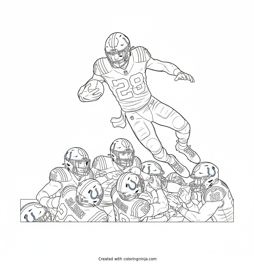 Jonathan Taylor Touchdown Dive Coloring Page