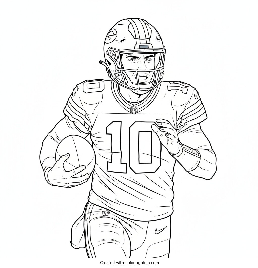 Jordan Love Running The Ball Coloring Page