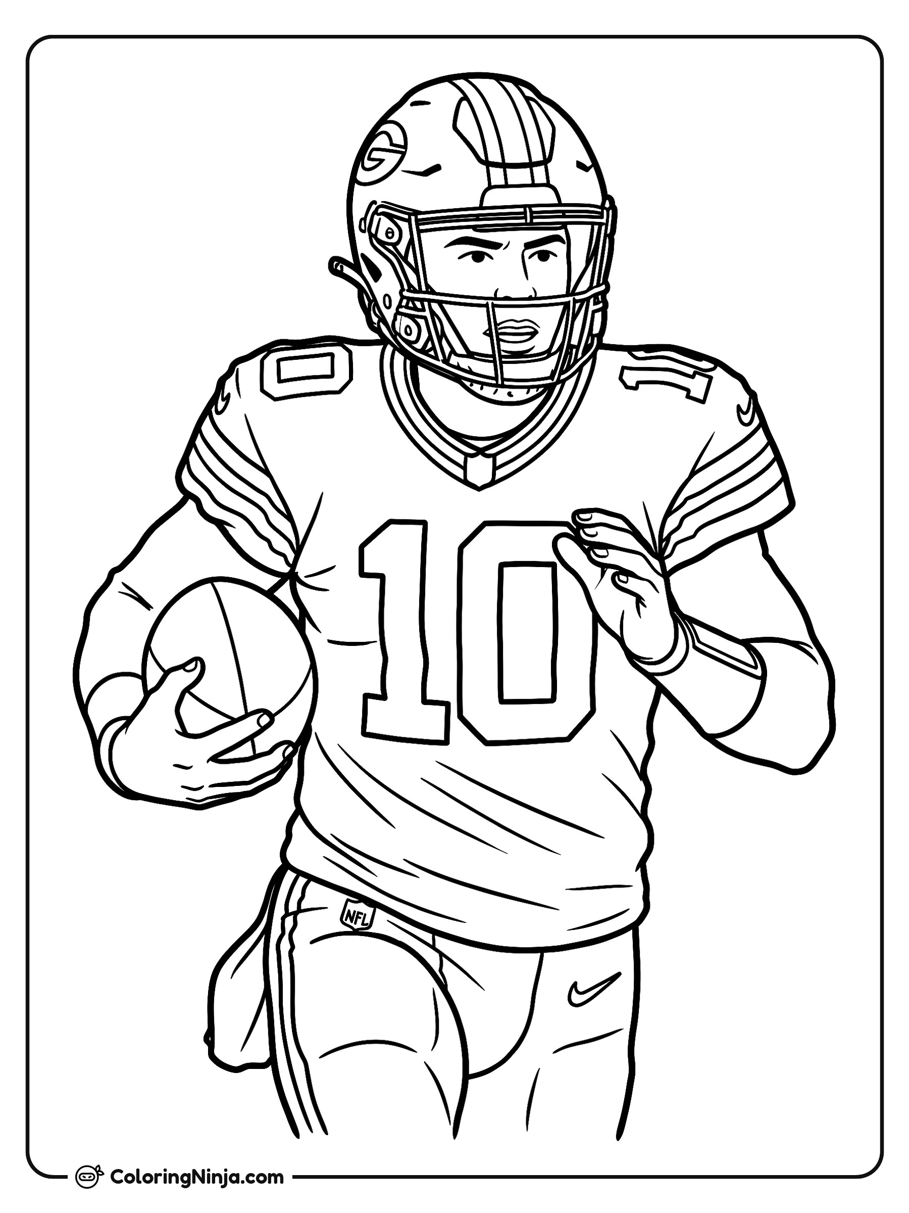 Jordan Love corriendo con el balón: dibujo para colorear