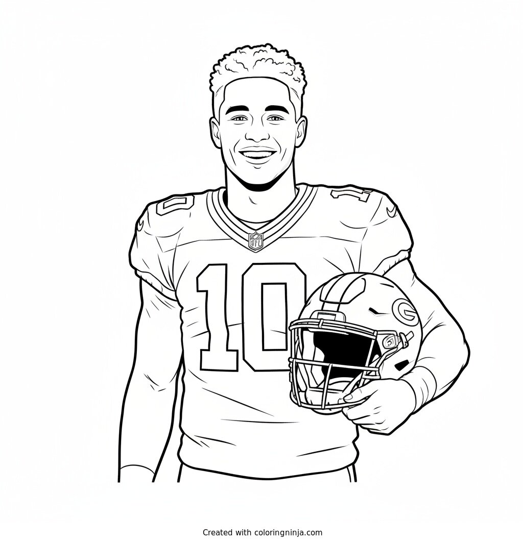 Jordan Love Sideline Smile Portrait Coloring Page