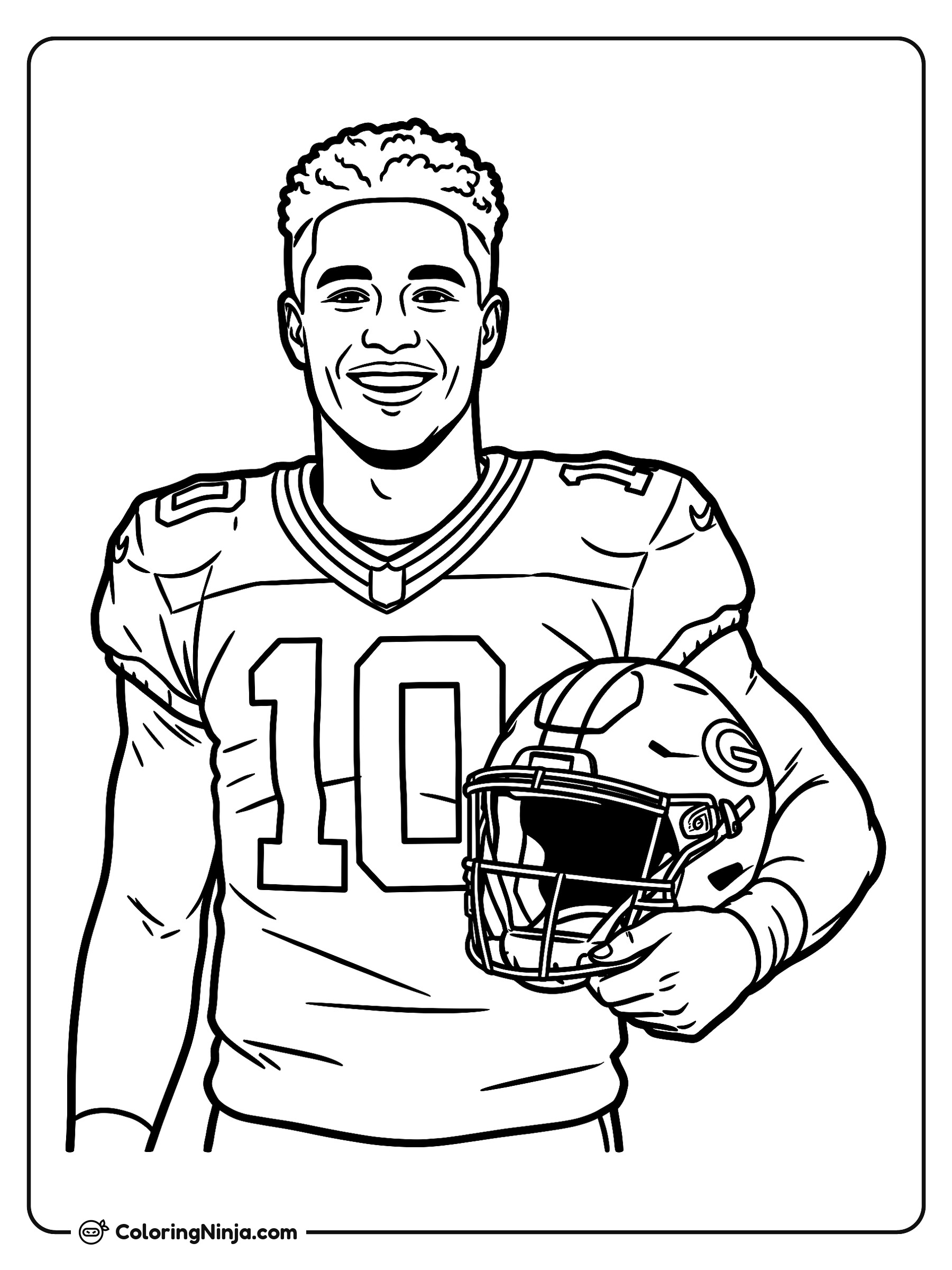 Retrato de Jordan Love sonriendo: dibujo para colorear