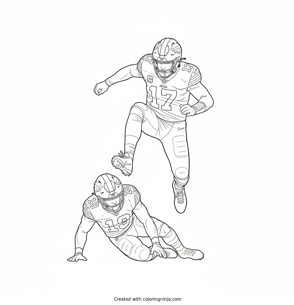 Josh Allen Hurdles A Defender Coloring Page