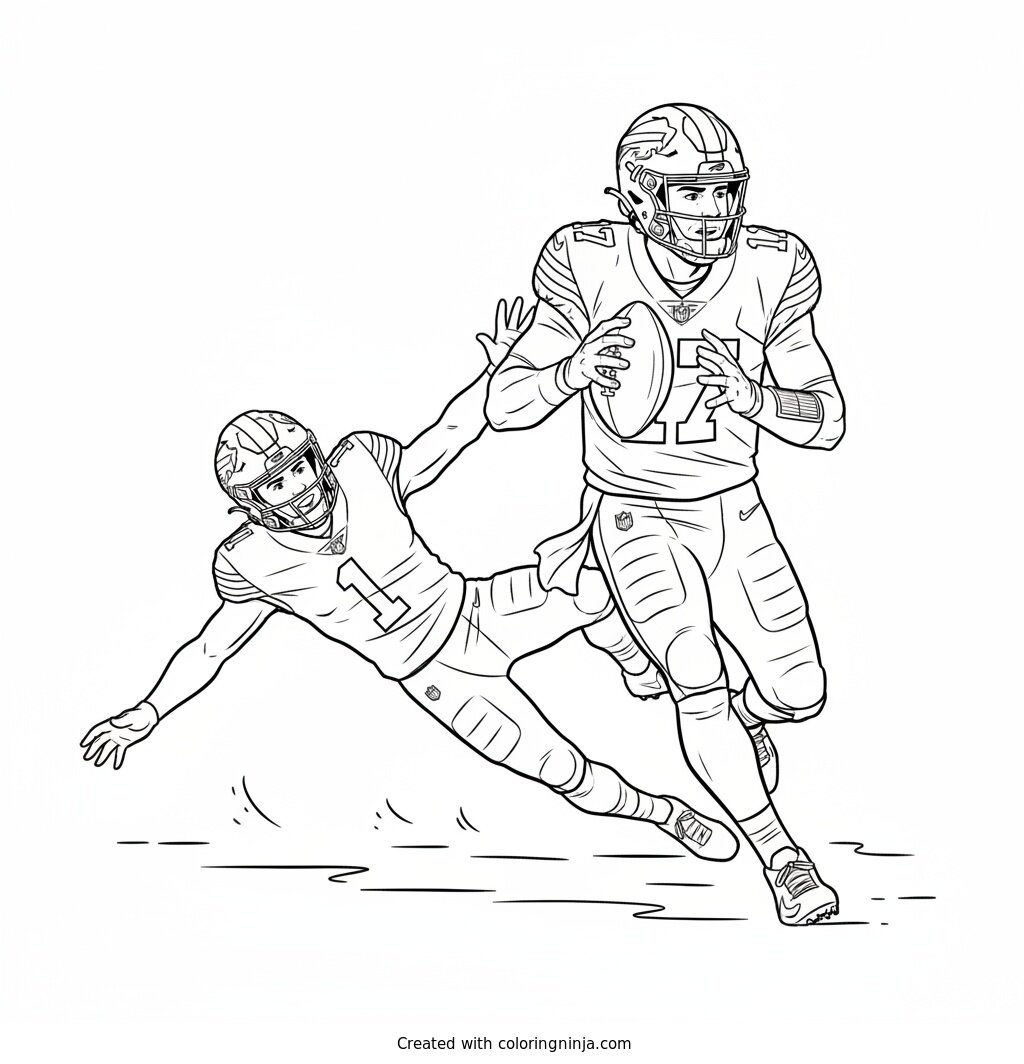 Josh Allen Scrambling Action Coloring Page