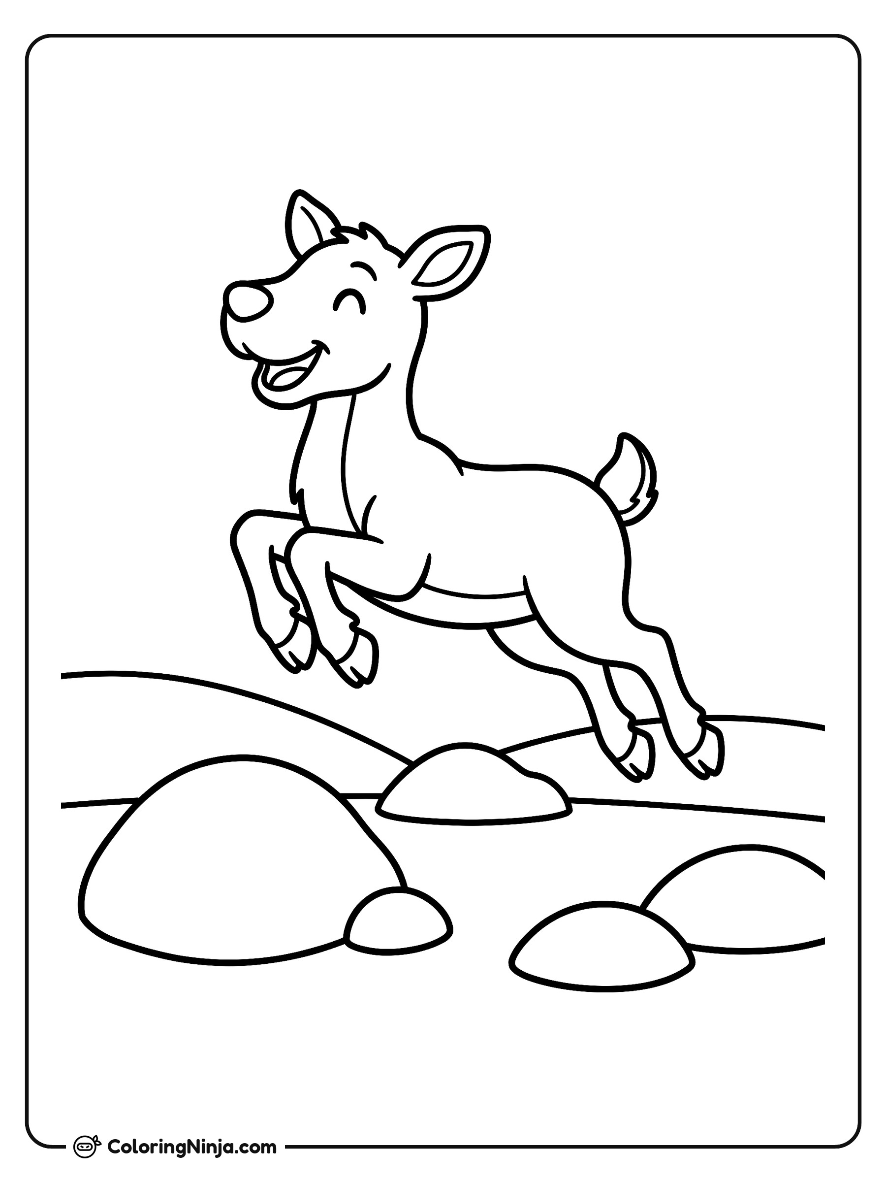 Reno juguetón saltando en la nieve: dibujo para colorear