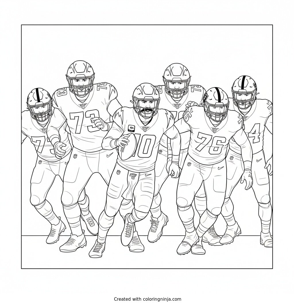 Justin Herbert Running Against Raiders Coloring Page