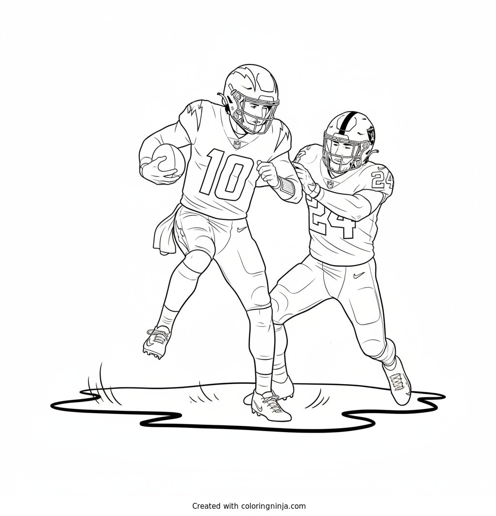 Justin Herbert Juking a Raider Coloring Page