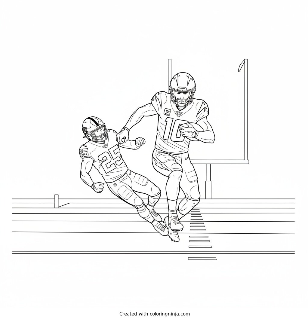 Justin Herbert Juking a Raider Coloring Page