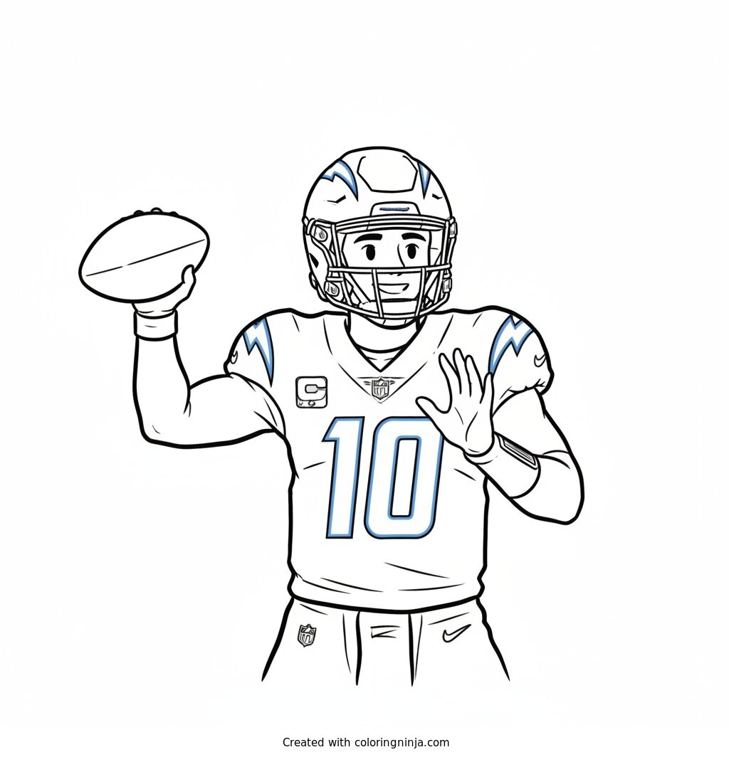 A coloring page of Justin Herbert la chargers
