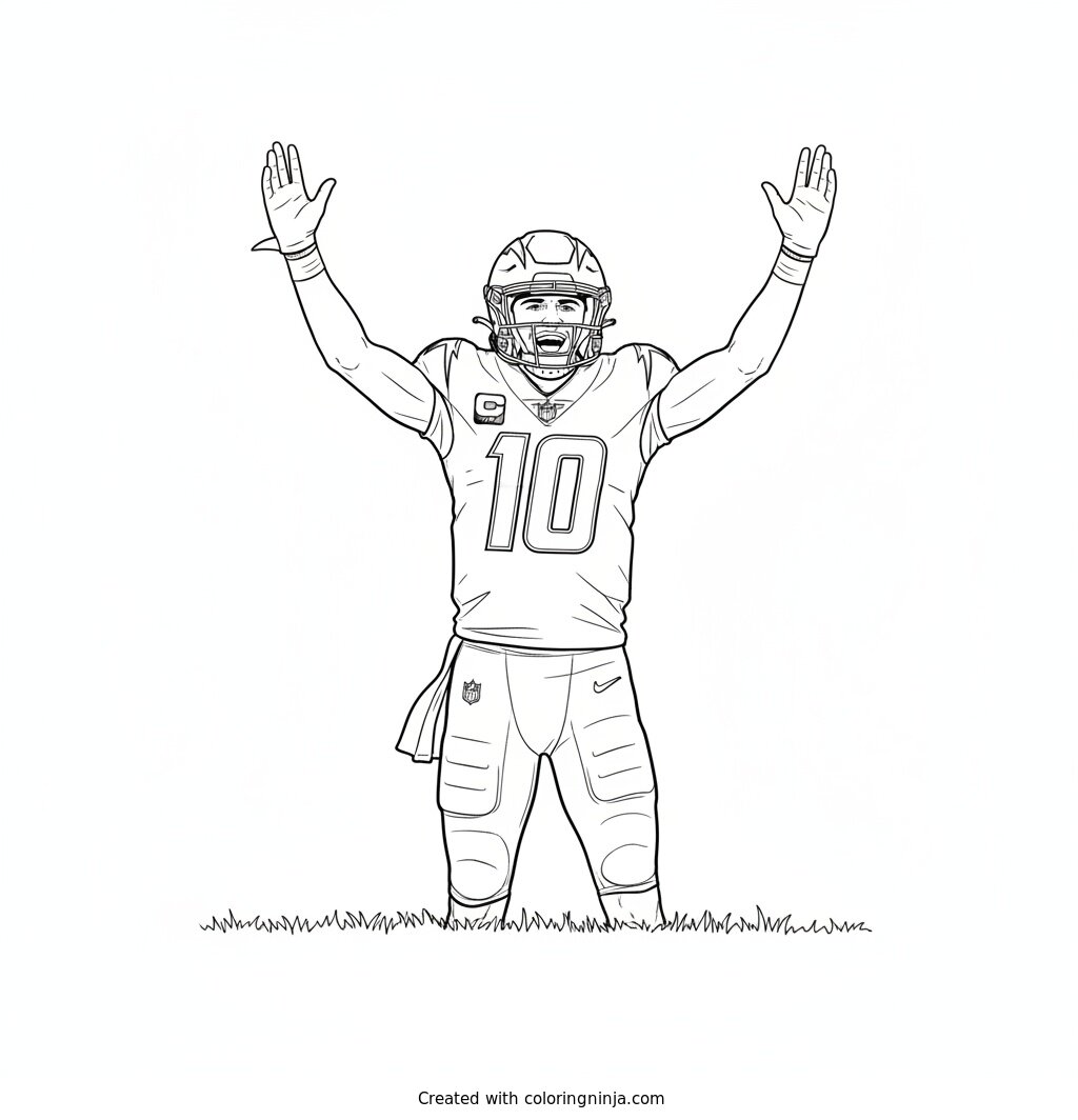 Justin Herbert Touchdown Celebration Moment Coloring Page