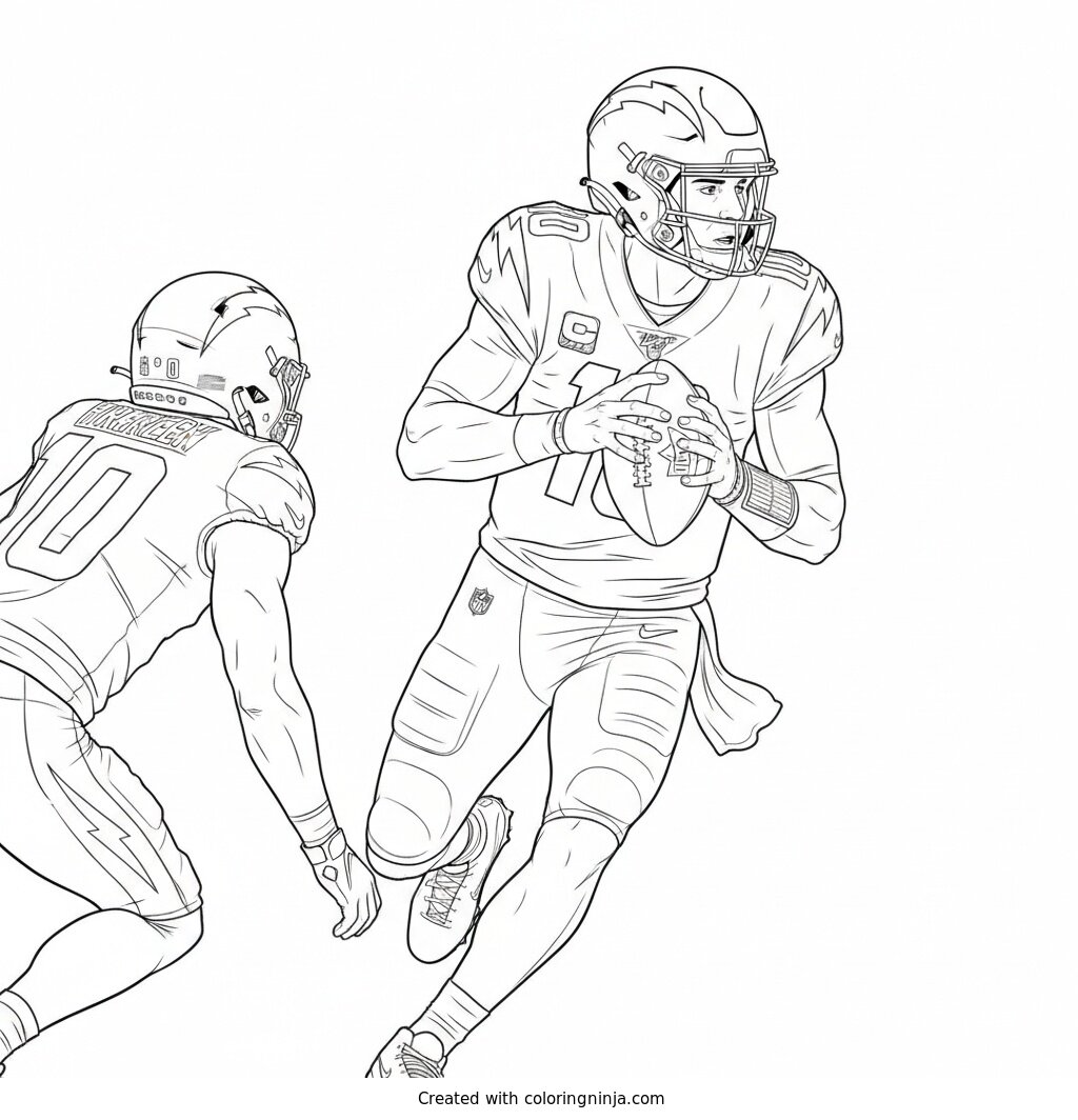 Justin Herbert Scrambling For Yards Coloring Page