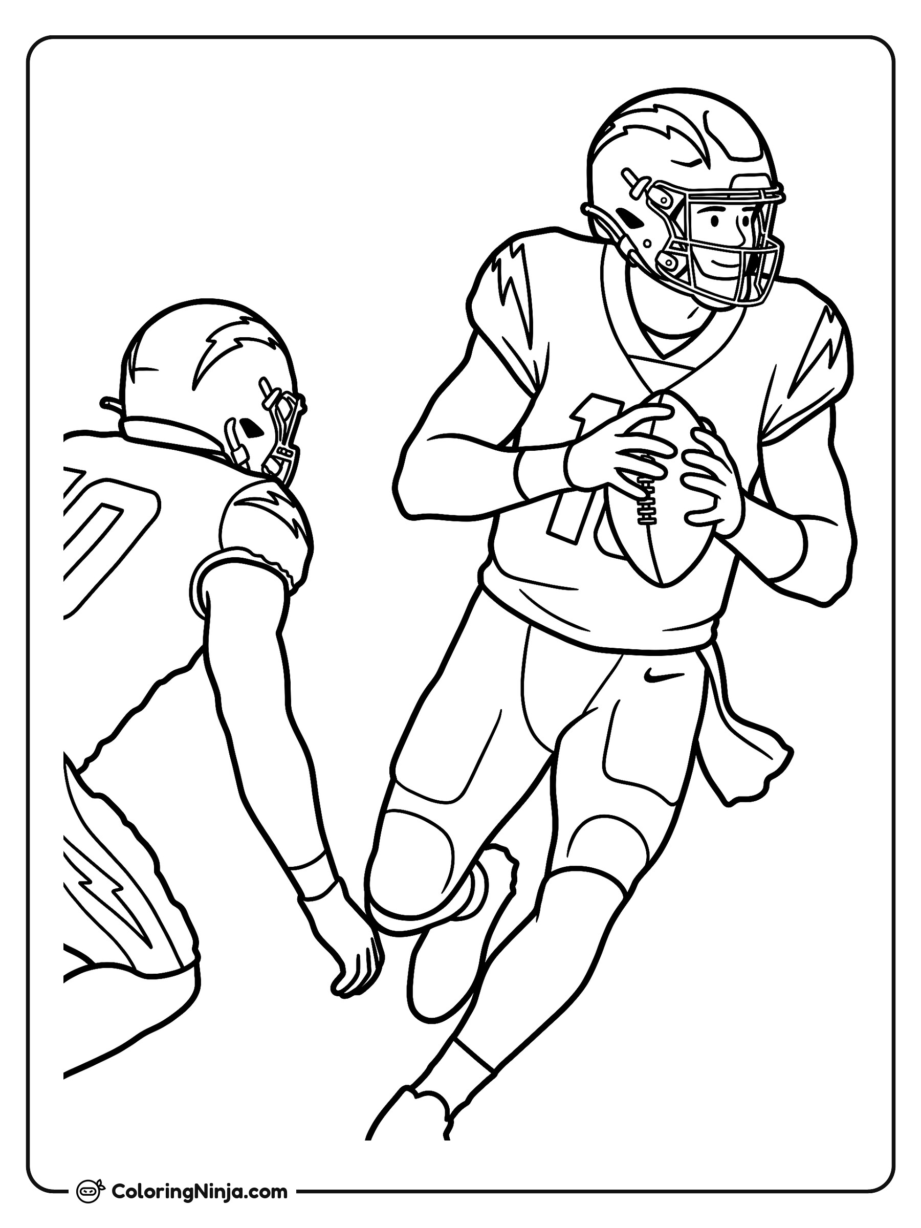 Justin Herbert escapando para ganar yardas: dibujo para colorear