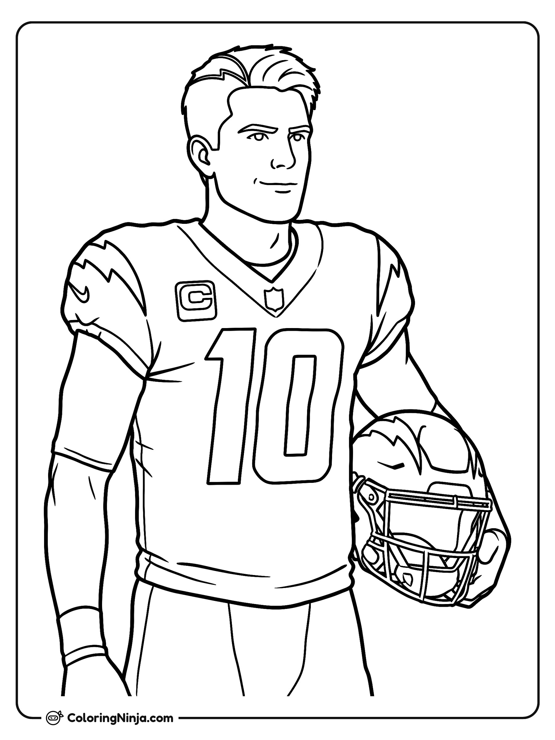 Retrato del jugador Justin Herbert: dibujo para colorear