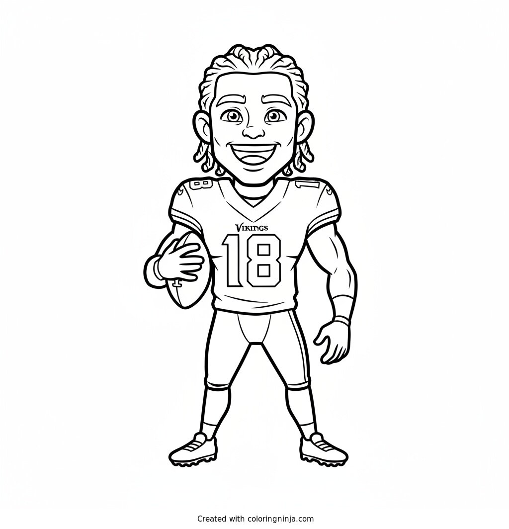 Justin Jefferson Cartoon Player Coloring Page