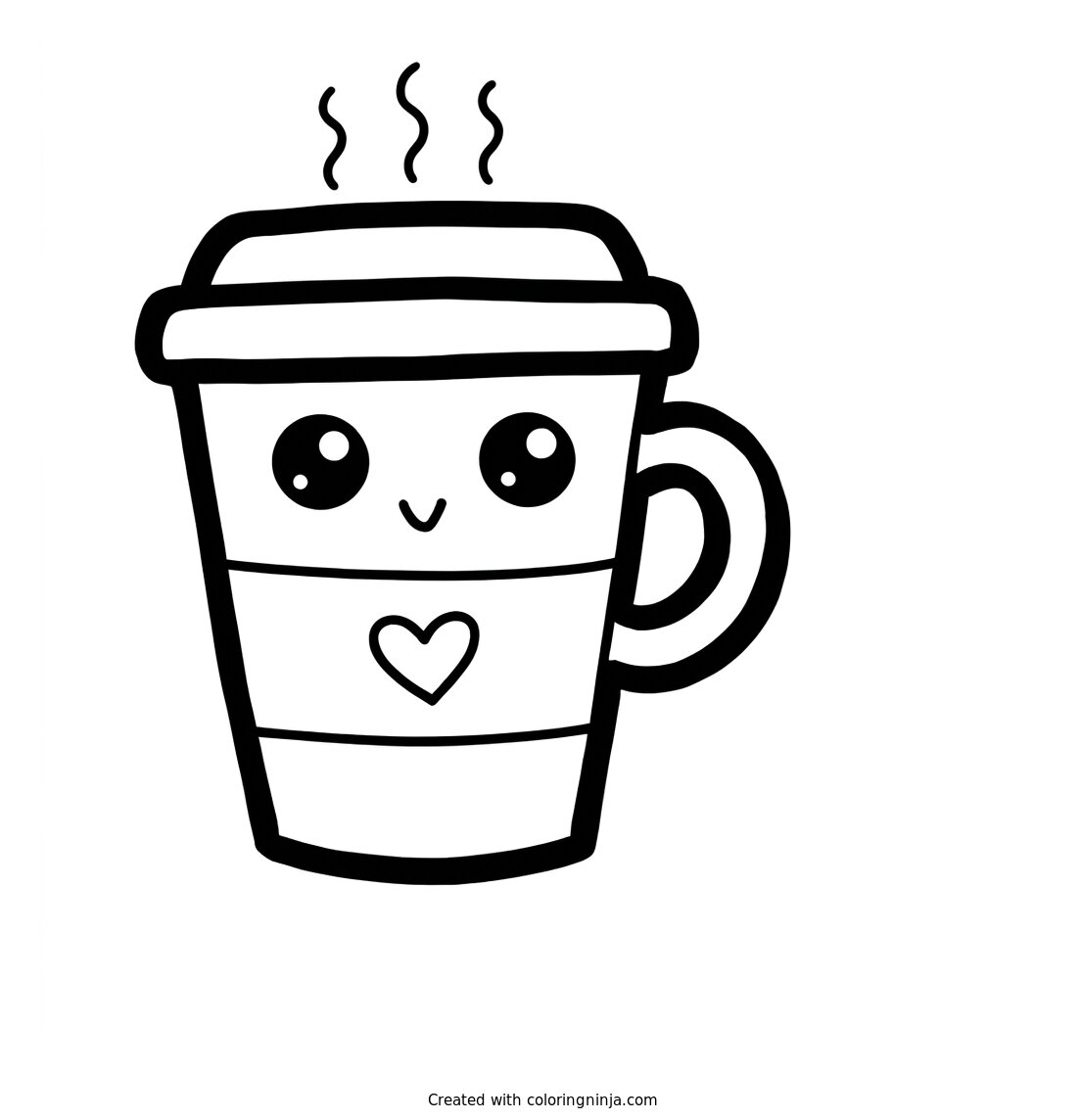 A Kawaii Coffee Cup Coloring Page