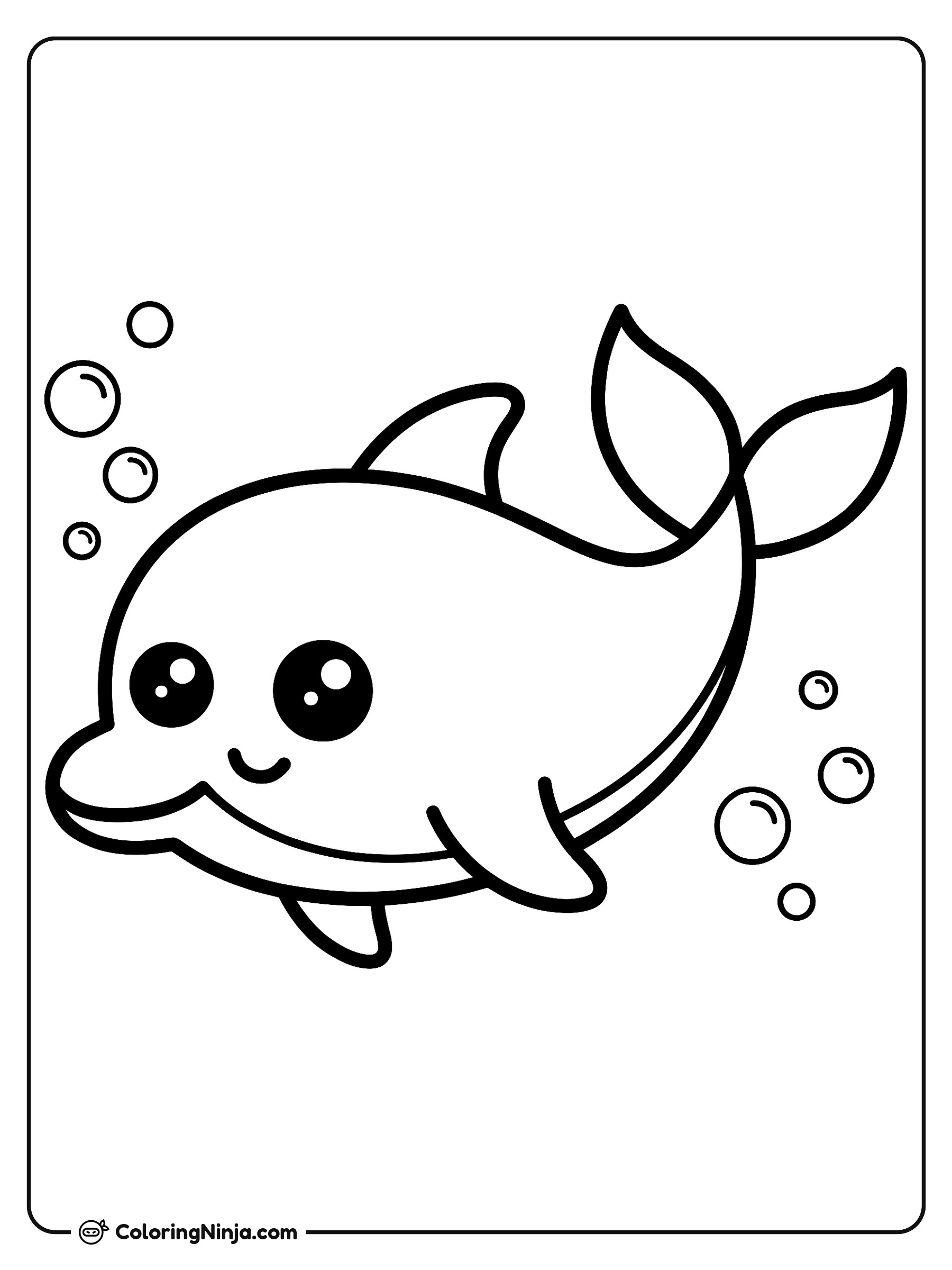 Delfín tierno estilo kawaii: dibujo para colorear