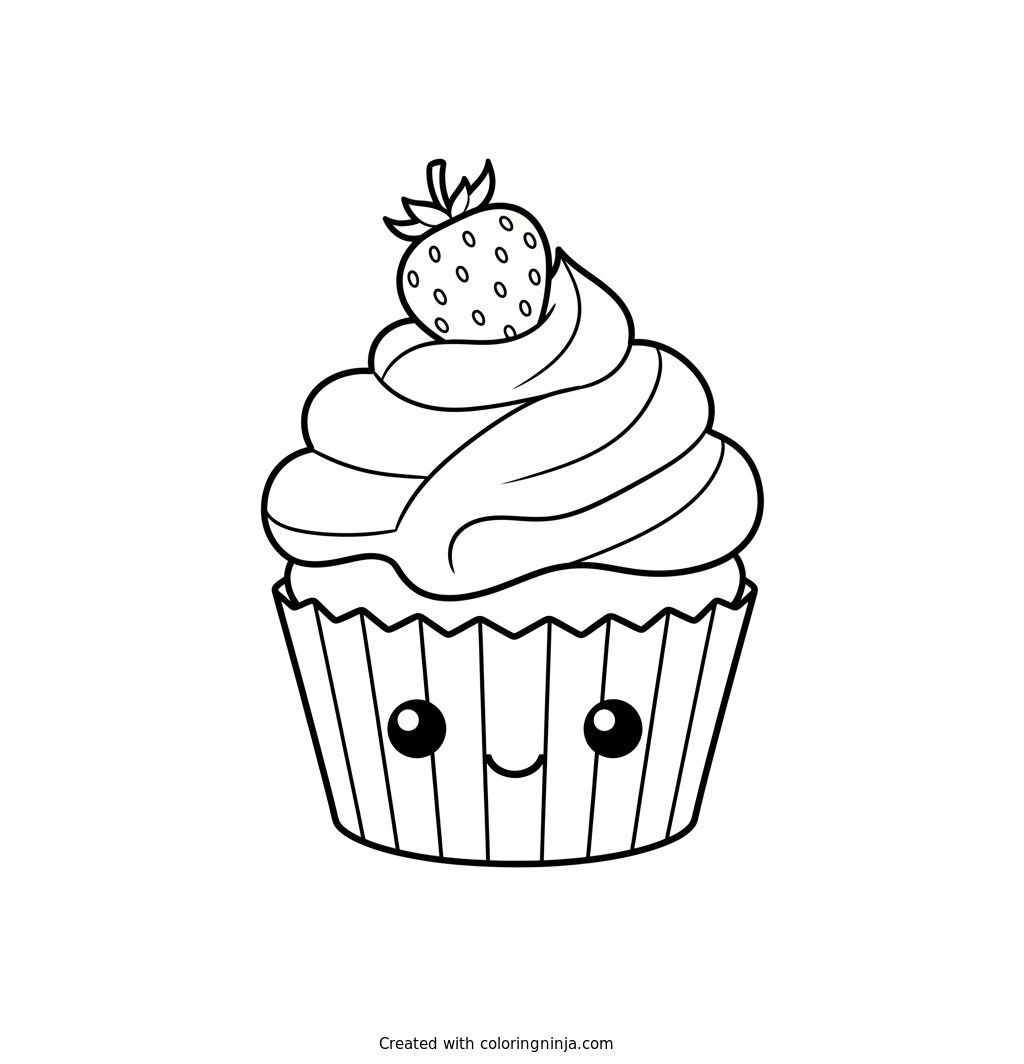 Coloring page of kawaii muffin